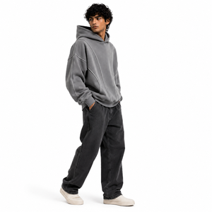 High Quality Custom <b>Men's</b> Fleece <b>Pullover</b> Hoodie Relaxed Fit Panel Stitch Oversized Fit Long Sleeve Sweatshirts for B2B Sourcing - Product Image 4