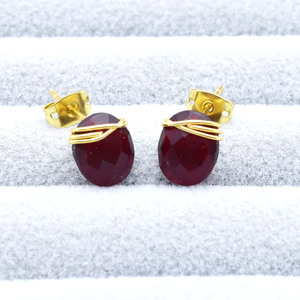 Garnet Wire Wrapped Oval <b>Stud</b> Earrings 8-10 Handmade Brass And <b>Silver</b> Red Gemstone <b>Studs</b> January Birthstone Crystal Jewelry Gift - Product Image 4