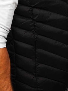 Chaleco Acolchado Negro para Hombre, Cuello Alto, Cierre de Cremallera, Cortavientos, Chaqueta Casual de Invierno, Corte Ajustado, Relleno de Poliéster - Product Image 3