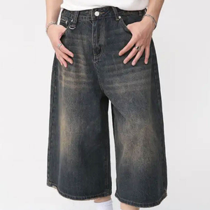 Shorts en jean longs et amples style streetwear déchiré pour hommes et femmes, coupe oversize, délavage intense - Product Image 6