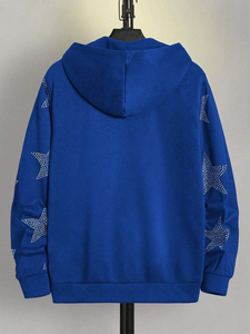 เสื้อฮู้ดดี้ผู้ชายคุณภาพเยี่ยม ประดับเพชรเทียม ผลิตตามสั่ง ซิปหน้า พิมพ์โลโก้ขนาดใหญ่ สีดำ เสื้อฮู้ดดี้สะท้อนแสงสำหรับผู้ชาย - Product Image 3