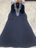 Abaya noire en polyester brodée, légère, col rond, décontractée, élégante, à manches longues, longueur ras du sol, modeste, pour mariage
