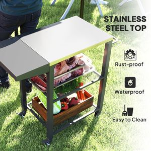 Three Shelf Outdoor Stainless Steel Top Grill Cart <b>Table</b> Foldable <b>Side</b> <b>Silver</b> Pizza Oven Stand Hooks 3kg Capacity for Baking - Product Image 4