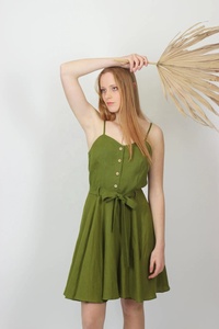 Nouvelle arrivée, robe de demoiselle d'honneur en coton, mini, coupe A, sans manches, été, avec poches - Product Image 5