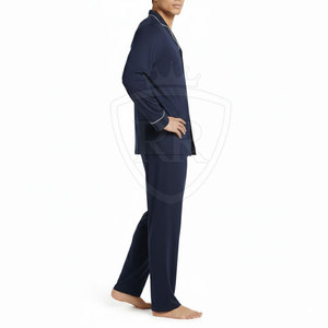 Premium Quality Casual Breathable Long Sleeve 2-Piece Men's Night Wear <b>Suit</b> 100% Silk Loungewear for Daily Sleepwear All Seasons - Product Image 3