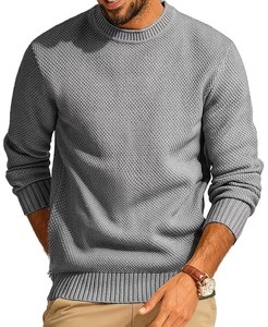 Pull tricoté simple pour homme, manches longues, coupe classique, décontracté, polyvalent, doublé, uni, vintage, hiver, effet délavé - Product Image 1