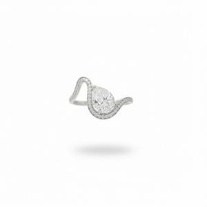 Bague de fiançailles solitaire en or pur 14 carats avec diamant de laboratoire 2 carats en forme de poire et bande pavée incurvée, bague empilable éternité bypass - Product Image 3