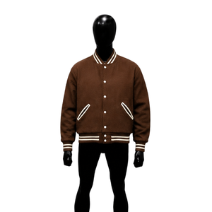 Blouson Bomber Marron Style Universitaire pour Hommes – Veste Décontractée en Laine et Polyester avec Col Rabattu pour Jeunes – Tendance et Confortable - Product Image 1