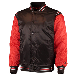 Veste universitaire tricotée respirante pour homme, noire et rouge, à blocs de couleur, col montant, coupe droite, décontractée, hiver, en polyester/coton - Product Image 1