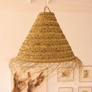 Abat-jour en rotin et jonc de mer fait main, style bohème, éco-responsable, pour éclairage intérieur et extérieur - Product Image 4