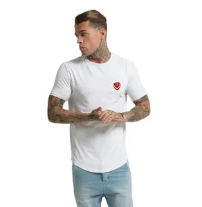 Weiße Farbe Kurve Saum Baumwolle Elasthan Stretch T-Shirt Großhandel Weiß O-Ausschnitt Druck Kurzarm Shirt