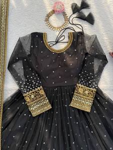 Salwar noir de luxe brodé à séchage rapide avec dupatta, tenue de soirée estivale pour femmes, robe ethnique de créateur pour mariage et festival de l'Aïd - Product Image 3