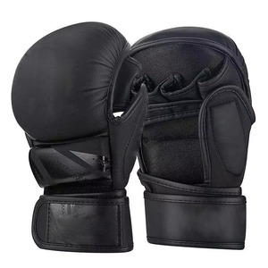 Guantes de MMA de Cuero Negro Premium, Medios Dedos, Rojo Metálico, Profesionales, para Artes Marciales, Sparring, Entrenamiento de Boxeo, Palma Abierta - Product Image 3