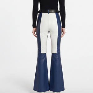 Pantalones de cuero acampanados de diseño personalizado para mujer, leggings de cuero de pierna ancha con bolsillos, ajustables en la cintura, ajustados - Product Image 2