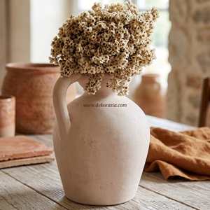 Vase Pichet en Terre Cuite Blanc Lavé Lindo, Poterie Rustique Faite à la Main, Jarre Décorative pour Fleurs, Décoration Intérieure, Vente en Gros - Product Image 4
