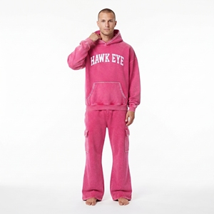 Men's <b>Pink</b> Hooded <b>Tracksuit</b> Full Sleeve Casual Sweatshirt And Pant Custom Front Logo Loose Fit Winter Wear - Product Image 1