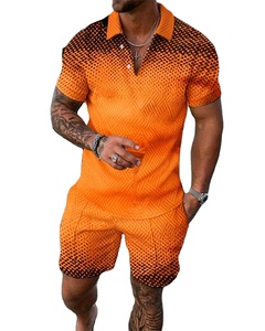 Nouveaux hommes été 2 pièces ensemble respirant séchage rapide T-Shirt à manches courtes et short antibactérien motif solide Sport costume - Product Image 2