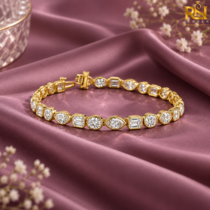Bracelet tennis en diamants de laboratoire taille émeraude ovale marquise, maillons éternité de formes mélangées |   Or massif 9K 14K 18K Bijoux fins de luxe - Product Image 2