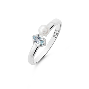 Nuevo Anillo Toi Et Moi de Alta Calidad, 100% Plata de Ley 925, Chapado en Oro Rosa, con Topacio Azul Natural y Perla, Joyería Fina - Product Image 2