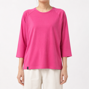 T-shirt en tricot uni tendance pour femmes, manches trois quarts, col rond, coton, décontracté, à porter tous les jours, design personnalisé OEM/ODM - Product Image 1