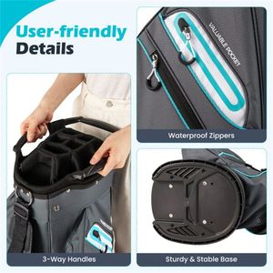 Borsa da Golf a 14 Scomparti con 6 Tasche con Cerniera, Tasca Termica, Impermeabile, in Pelle PU Grigio-Blu, Logo Personalizzabile, Accessorio Sportivo Elegante - Product Image 5