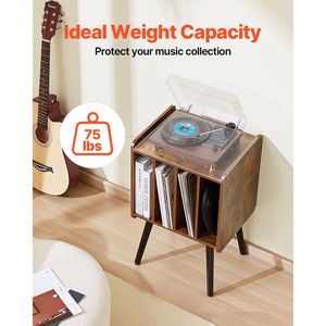 Support de platine tournante à 2 niveaux avec 4 armoires, rangement pour disques vinyles en bois, supports pour CD, capacité de 100 albums - Product Image 4