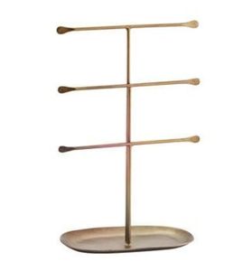 Minimalist Brass Jewelry Stand With Three Tiers And Oval Base For Bedroom Decor - Product Image 1