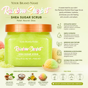 Rainbow Sherbet Shea Sugar <b>Scrub</b> <b>Body</b> Exfoliator Organic Shea Butter Skin Polish Dead Skin Removal Bulk Wholesale Private Label - Product Image 3