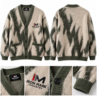 Pull à col rond pour femme Iron Mark Industry, tricoté avec poches et boutons, style décontracté automne-hiver, nylon/acrylique, motif géométrique