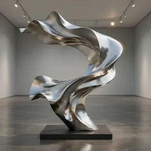 Sculpture abstraite en acier inoxydable poli moderne, art décoratif extérieur pour hôtel, place publique, jardin, entrée commerciale, 3D - Product Image 1