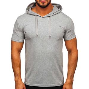 Camiseta con Capucha de Manga Corta para Hombre, Personalizada con Logotipo Bordado, de Alto Rendimiento, en Poliéster/Algodón, Talla Grande, Transpirable, Color Sólido - Product Image 1