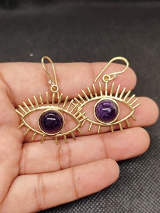 Best Selling amethyst Bohemian Drop <b>Earrings</b> Handmade gold Plated Brass Blue Gemstone Dangle <b>Earrings</b> High Quality Unique - Product Image 4
