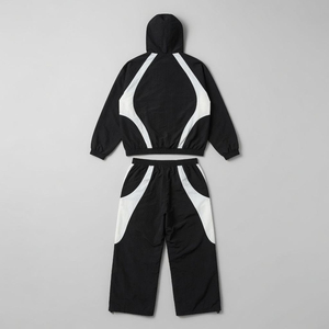 Ensemble de survêtement unisexe noir et blanc à blocs de couleur, avec capuche et fermeture éclair intégrale, respirant en polyester, pour adulte, idéal pour l'automne - Product Image 6