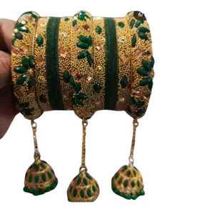 Ensemble de bracelets de mariage islamiques tendance et luxueux plaqués or, style traditionnel, avec pierres Kundan, bijoux pour femmes - Product Image 3