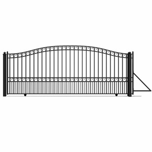 Puerta Corredera de Hierro Forjado Negro Resistente, Puerta de Seguridad Metálica Decorativa para Entrada de Jardín o Villa - Product Image 1
