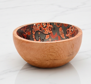 Bol en bois poli avec intérieur imprimé floral brillant, vaisselle ronde pour servir des salades et des fruits - Product Image 4