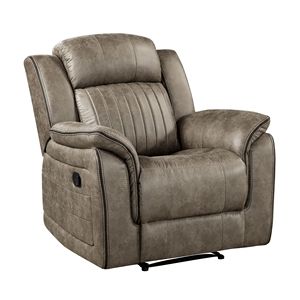 Poltrona Reclinabile Classica Marrone Sabbia 1 Pezzo in Peluche, Lusso per Soggiorno, con Braccioli Imbottiti e Trapuntatura Verticale, in Legno Massello - Product Image 2