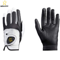 Guante de Golf para Hombre para Todo Clima, Blanco/Negro, Palma de Piel de Canguro, Dorso de Piel de Cabretta, Aprobado por Profesionales, Anti-Sudor