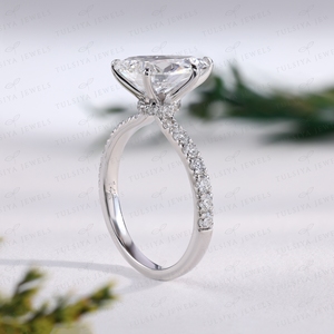 Bague de fiançailles taille poire avec diamant à griffes partagées, bague de mariage solitaire en or blanc, bijou fin en forme de goutte d'eau - Product Image 4