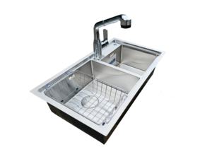 SUNMORE SM-8245 G Évier double en acier inoxydable 304, montage supérieur, fait main, finition satinée brossée, deux trous pour - Product Image 5