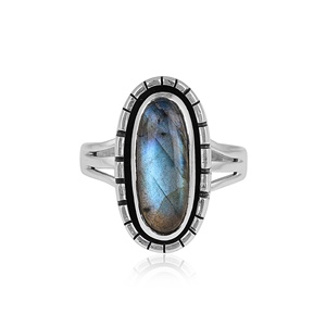 Natural Labradorite 925 Sterling <b>Silver</b> <b>Statement</b> <b>Rings</b> Long Oval Cabochon Gemstone Boho Vintage <b>Ring</b> Handmade Jewelry - Product Image 1