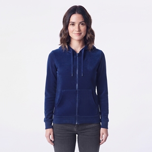 Women's Navy Blue Zip Up <b>Hoodie</b> <b>Velour</b> Long Sleeve Hooded Sweatshirt with Pockets - Product Image 1