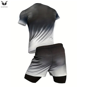 เสื้อถักแขนสั้นแบบสวมใส่สบายสำหรับเล่นกีฬา แห้งเร็ว และชุดกางเกงขาสั้นสองชั้นแบบ 2-in-1 ชุดเสื้อยืดรัดรูปและกางเกงขาสั้น - Product Image 2