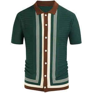 Polo de Manga Corta para Hombre, Diseño a Rayas con Bloques de Color, Cierre de Botones, Corte Regular - Product Image 4