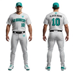 Uniforme de Béisbol Azul a Rayas, Tela Premium que Absorbe la Humedad, Bordado Personalizado, Jersey con Botones Completos y Pantalones a Juego - Product Image 3
