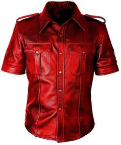 เสื้อเชิ้ตหนังสีแดงคุณภาพสูง ปี 2026 ระบายอากาศได้ดี ออกแบบตามสั่ง แบรนด์ส่วนตัวสำหรับผู้ชาย บริการ OEM - Product Image 1