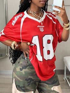 Maillot de football ample en mesh pour femme, style streetwear, respirant, léger, avec numéro graphique, haut de sport tendance - Product Image 5