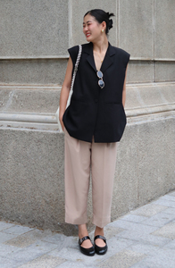 Conjunto de 2 piezas de chaleco sin mangas y blazer de mujer para oficina, estilo vietnamita, transpirable, tejido liso, con cuello de muesca y cuello en V, talla grande, para verano - Product Image 4