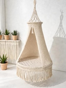 Silla Colgante de Macramé Hecha a Mano |   Silla Columpio Estilo Boho |   Asiento de Hamaca de Cuerda de Algodón |   Decoración para Playa y Jardín |   Silla de Relajación para Interiores y Exteriores - Product Image 3