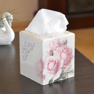 Caja de pañuelos cuadrada de madera al por mayor, cubierta personalizada con diseño de rosa francesa, dispensador decorativo de servilletas, organizador de escritorio - Product Image 1